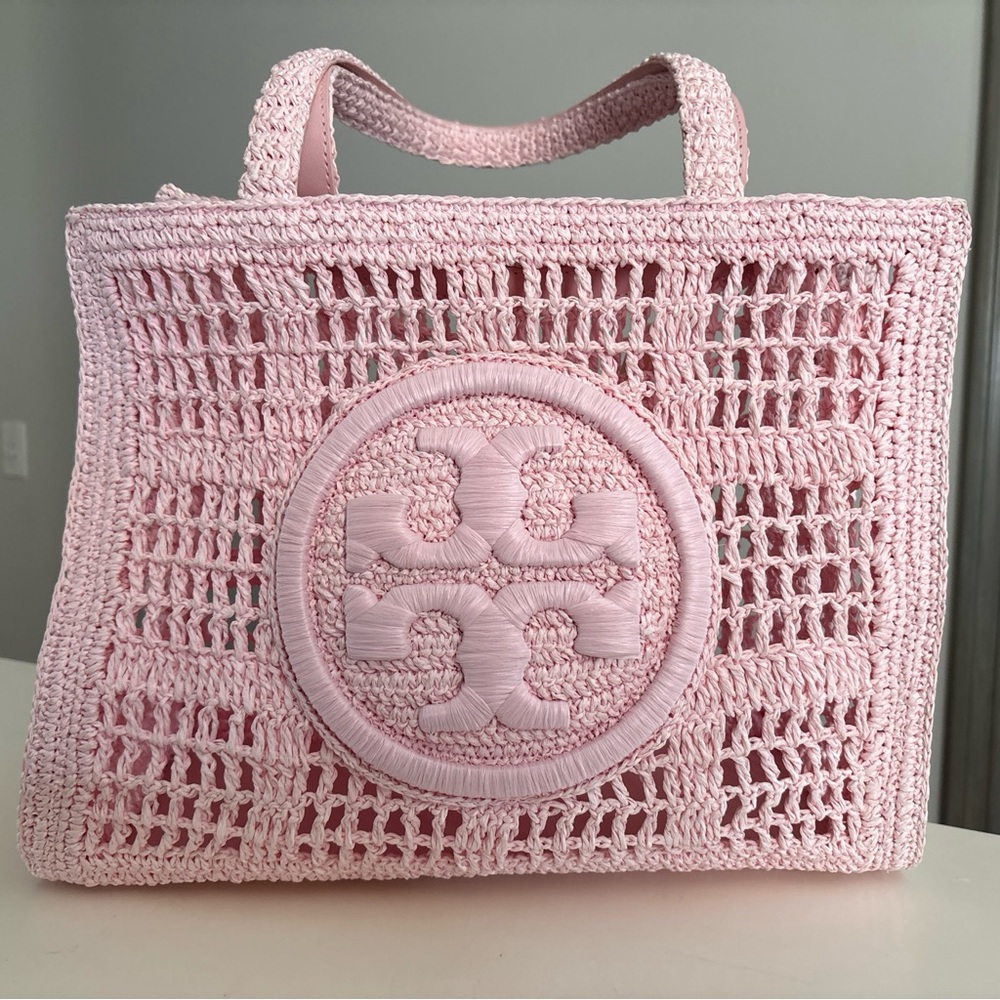 NWT Tory Burch Crocheted Small Ella Tote Rosette Pink
